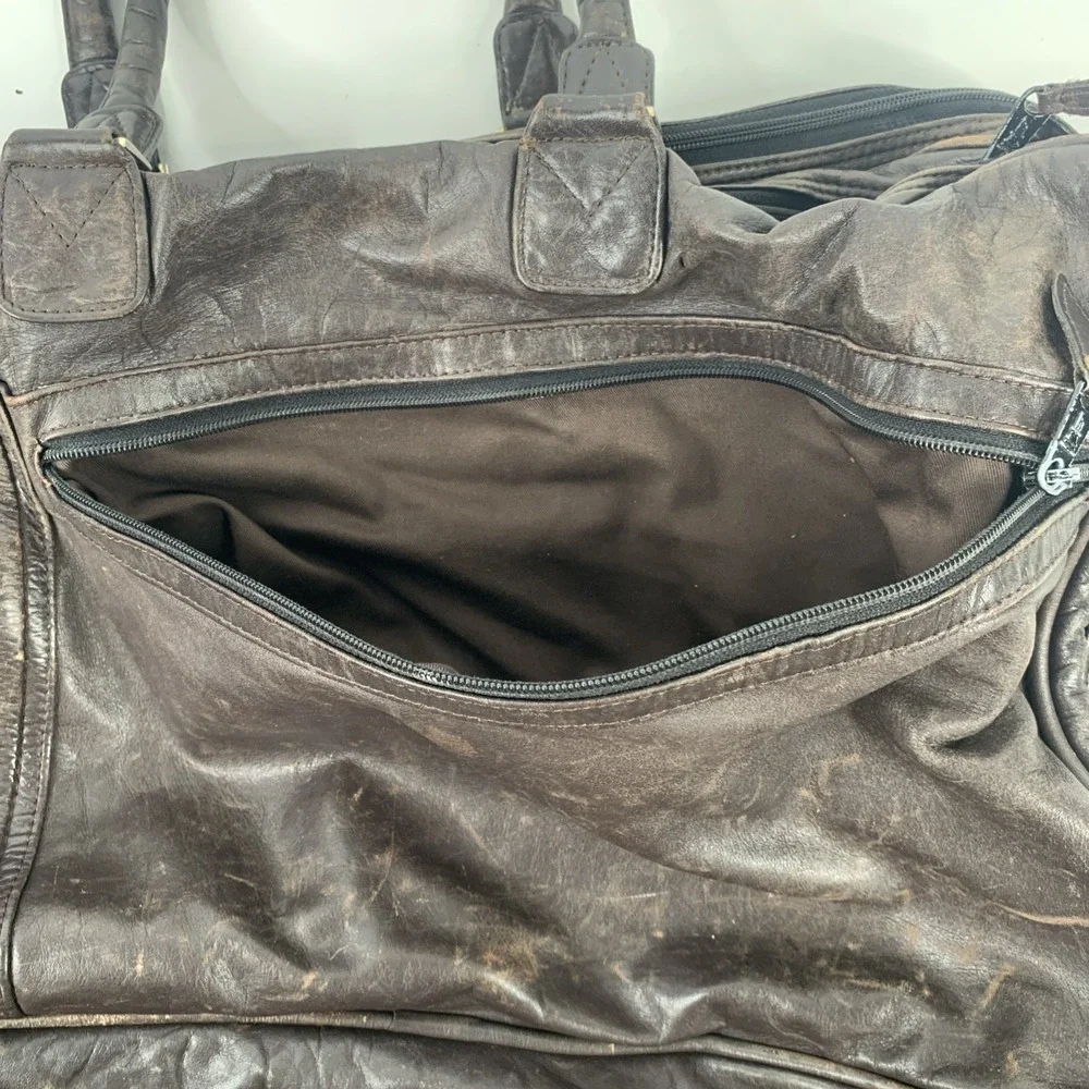 VTG Scully Western Duffle Bag Leather Zipper Walnut w Strap‎ And Leather Handle